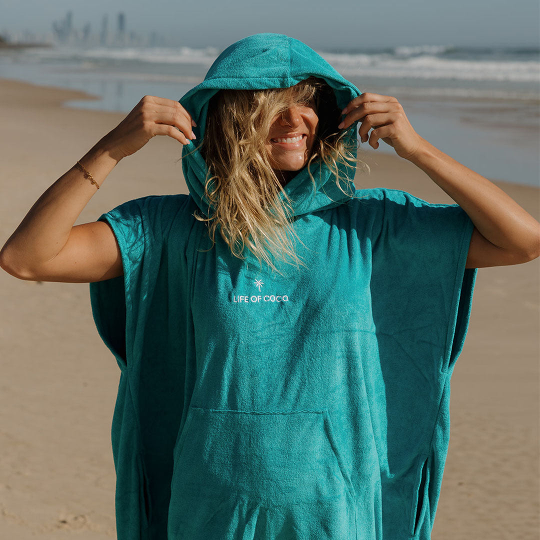 Adult Hooded Towel Poncho | Aqua