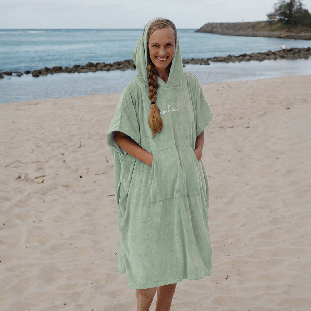 Adult Hooded Towel Poncho | Sage Green