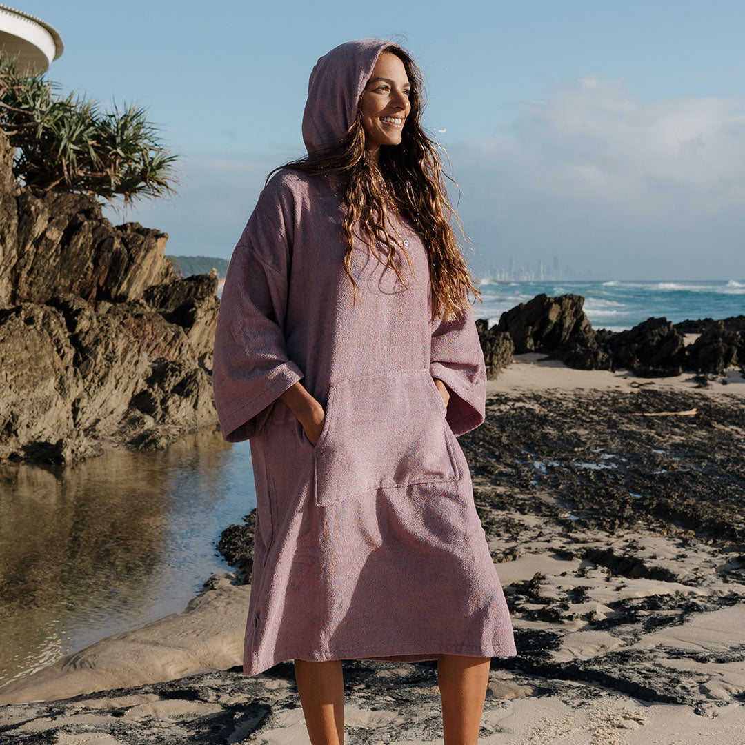 Adult Long Sleeve Hooded Towel Poncho | Purple
