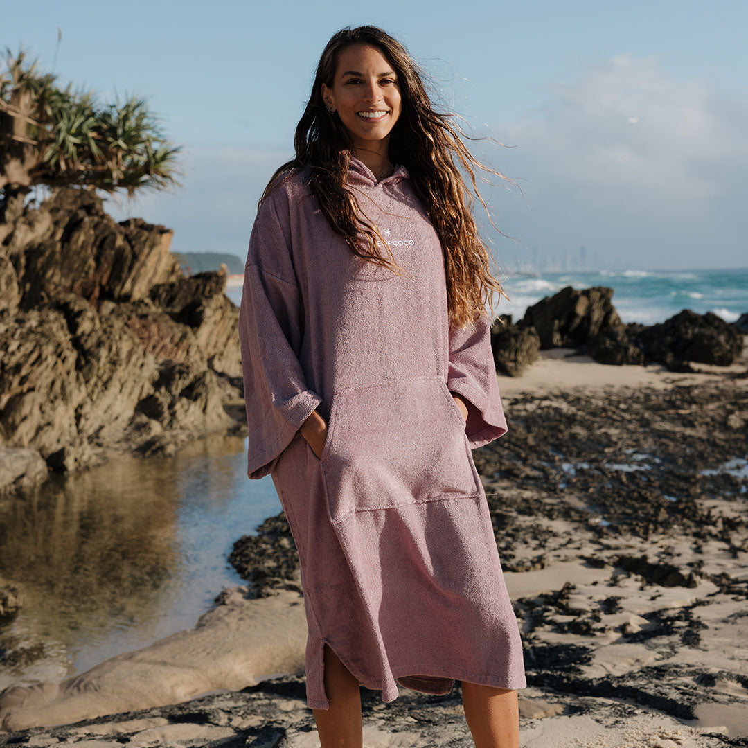 Adult Long Sleeve Hooded Towel Poncho | Purple