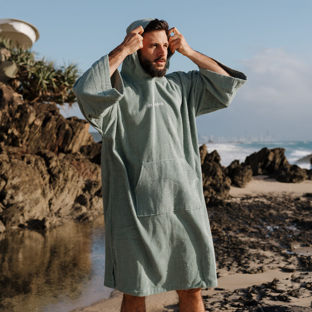 Adult Long Sleeve Hooded Towel Poncho | Sage Green