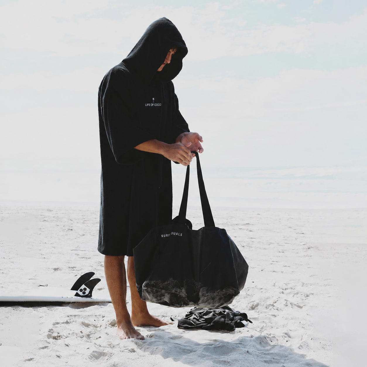 Adult Long Sleeve Hooded Towel Poncho | Black