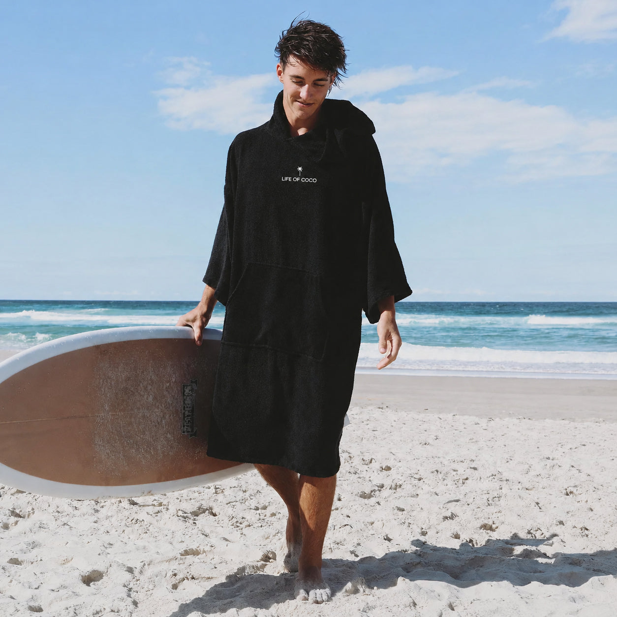 Adult Long Sleeve Hooded Towel Poncho | Black