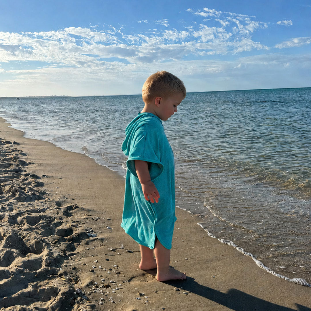 Kids Lightweight Hooded Towel Poncho | Aqua