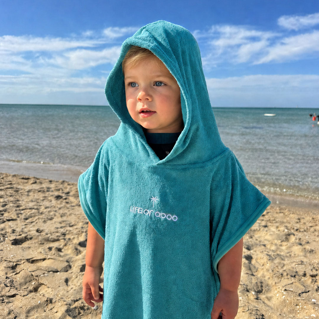 Kids Lightweight Hooded Towel Poncho | Aqua