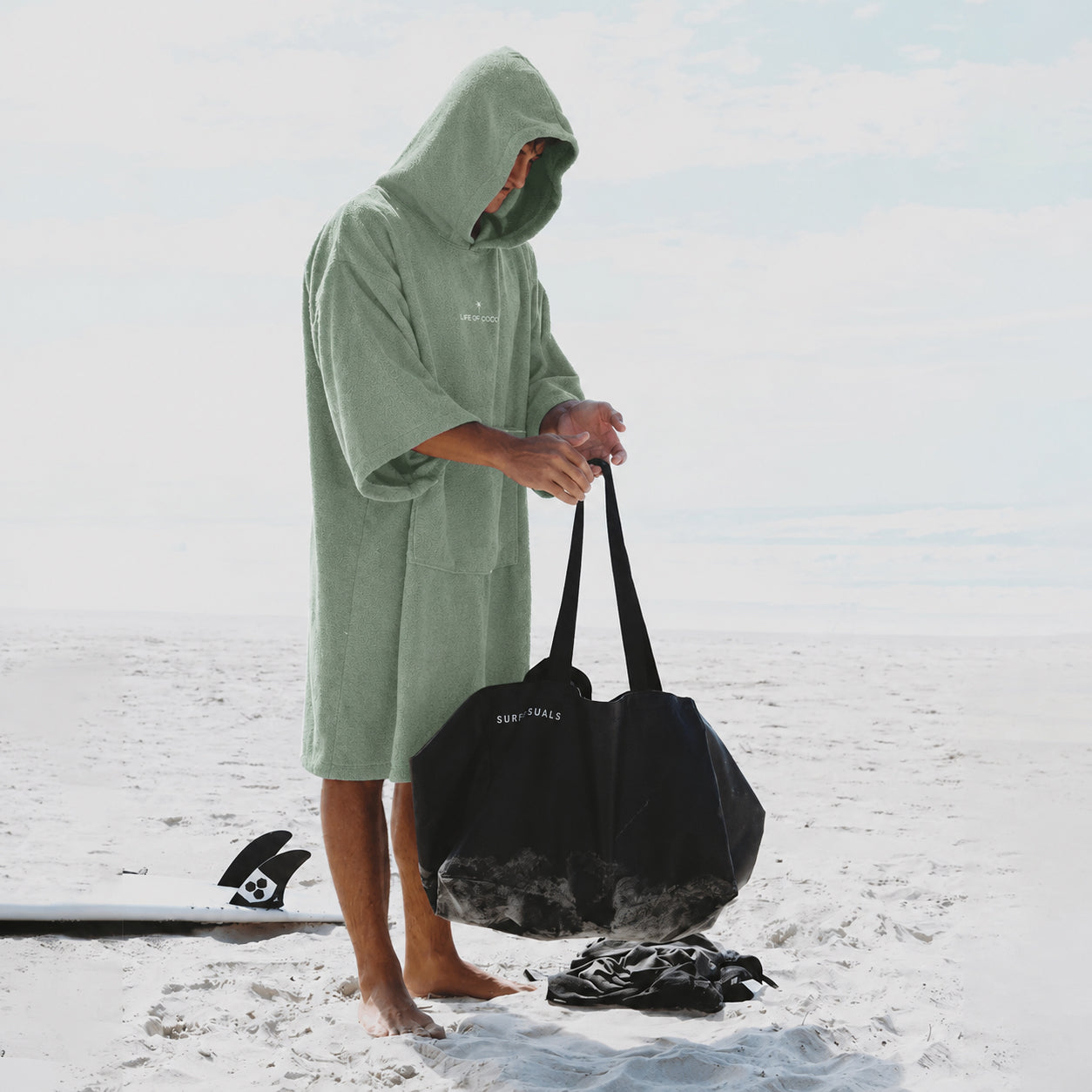 Adult Long Sleeve Hooded Towel Poncho | Sage Green