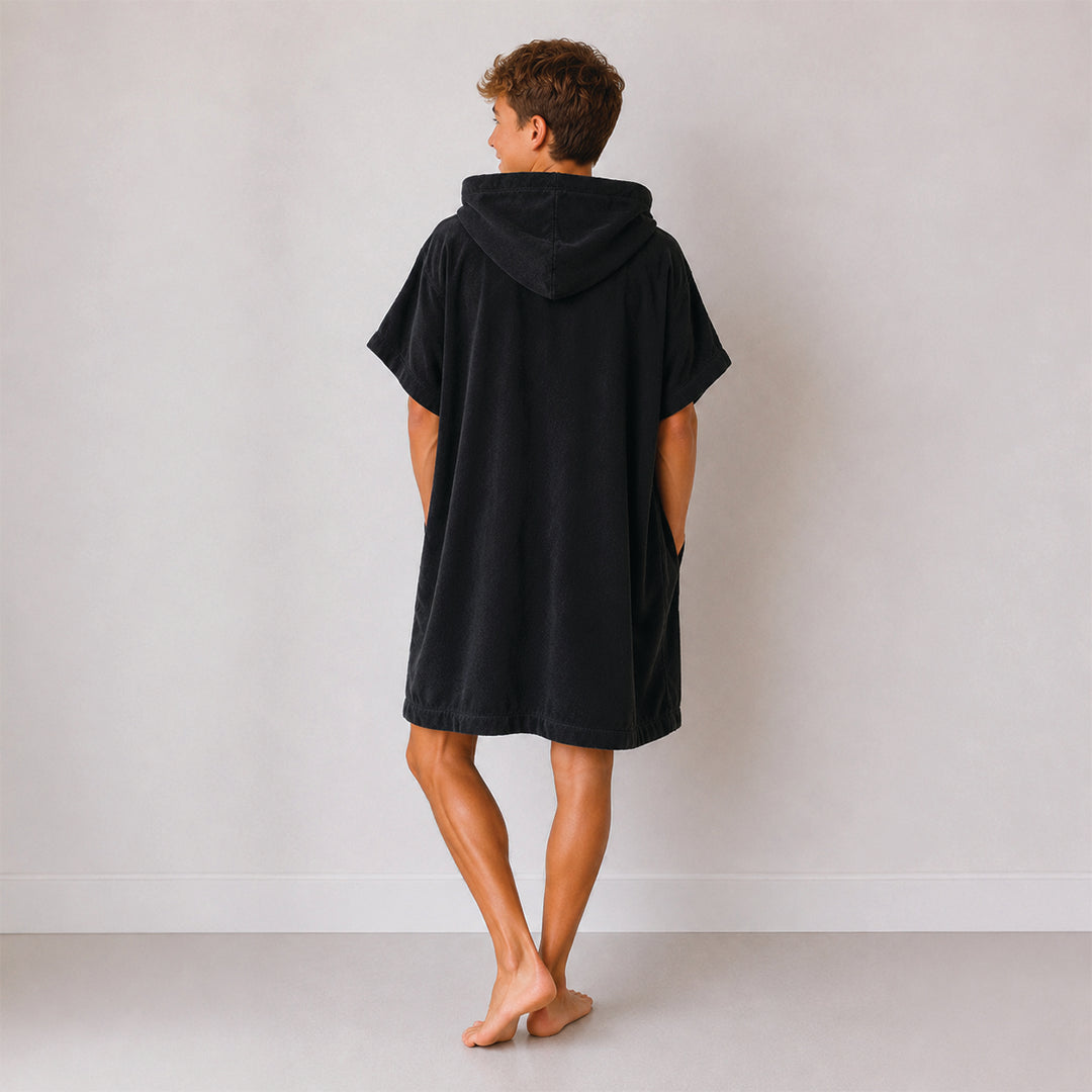 Teen Hooded Towel Poncho | Black