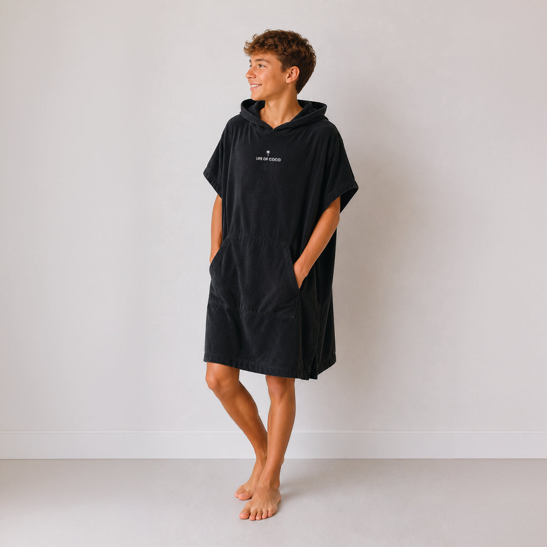 Teen Hooded Towel Poncho | Black