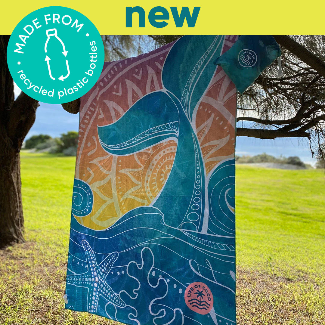 Sand free beach towel reversible 160cm x 90cm Whale Tale