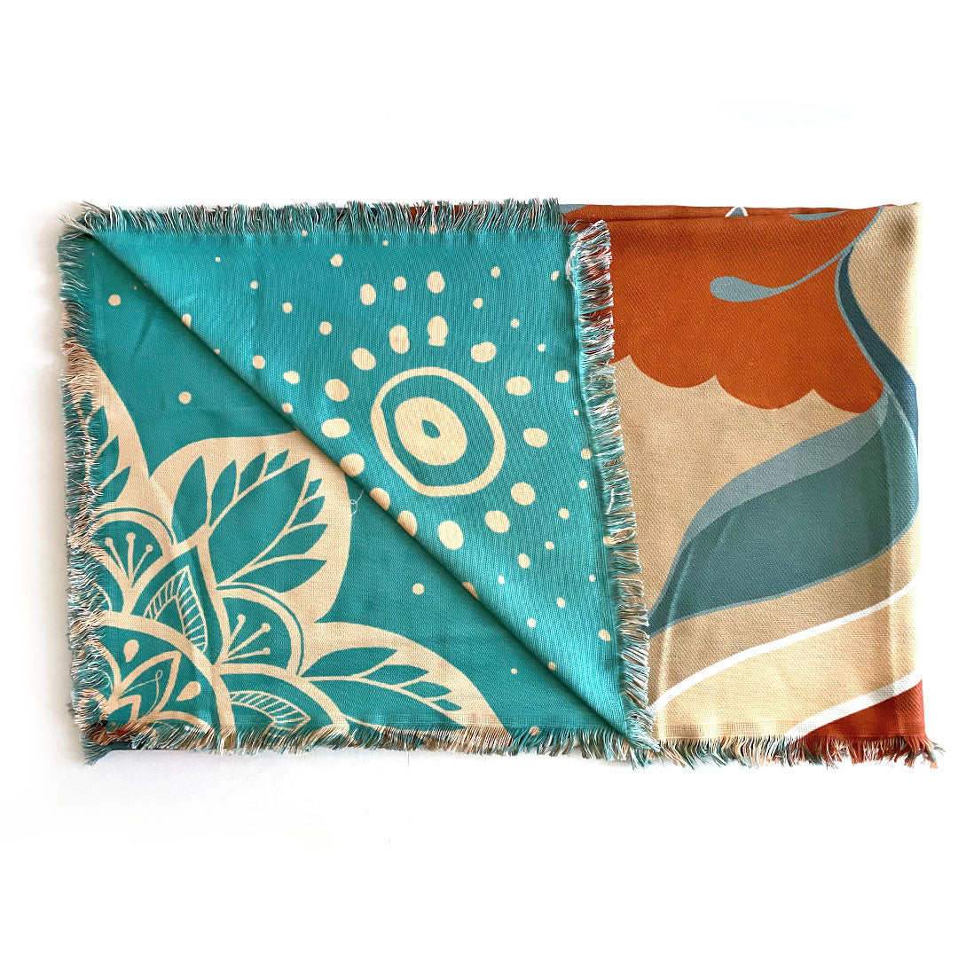 Reversible Picnic Rug / Beach Blanket 2m x 1.6m with FREE CARRY STRAP - Turtle Dreams