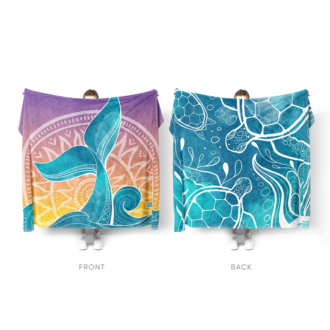 Sand-free beach towel XL reversible 1.8m x 1.6m - Whale Tale
