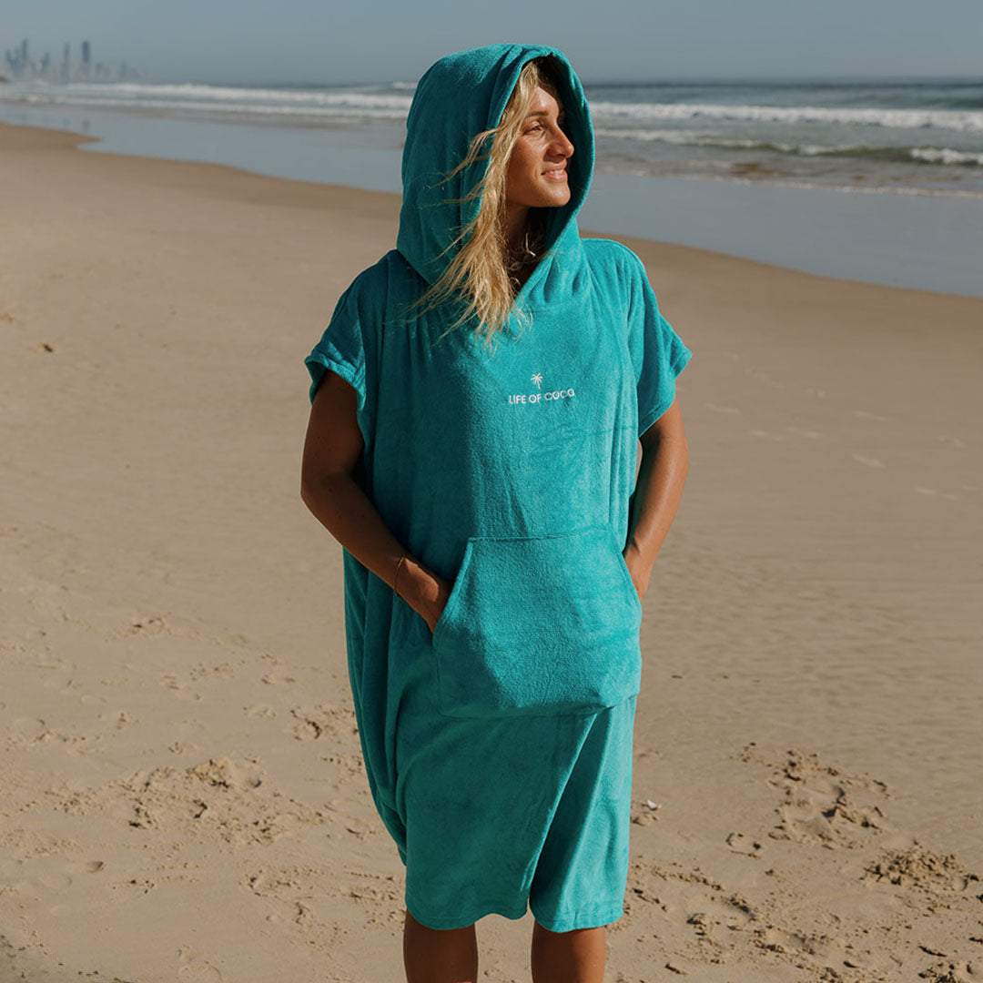 Adult Hooded Towel Poncho | Aqua