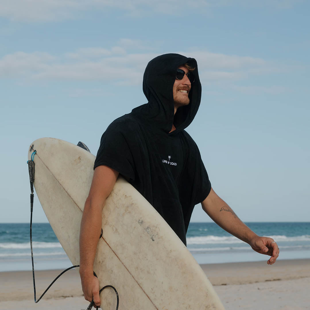 Adult Hooded Towel Poncho | Black