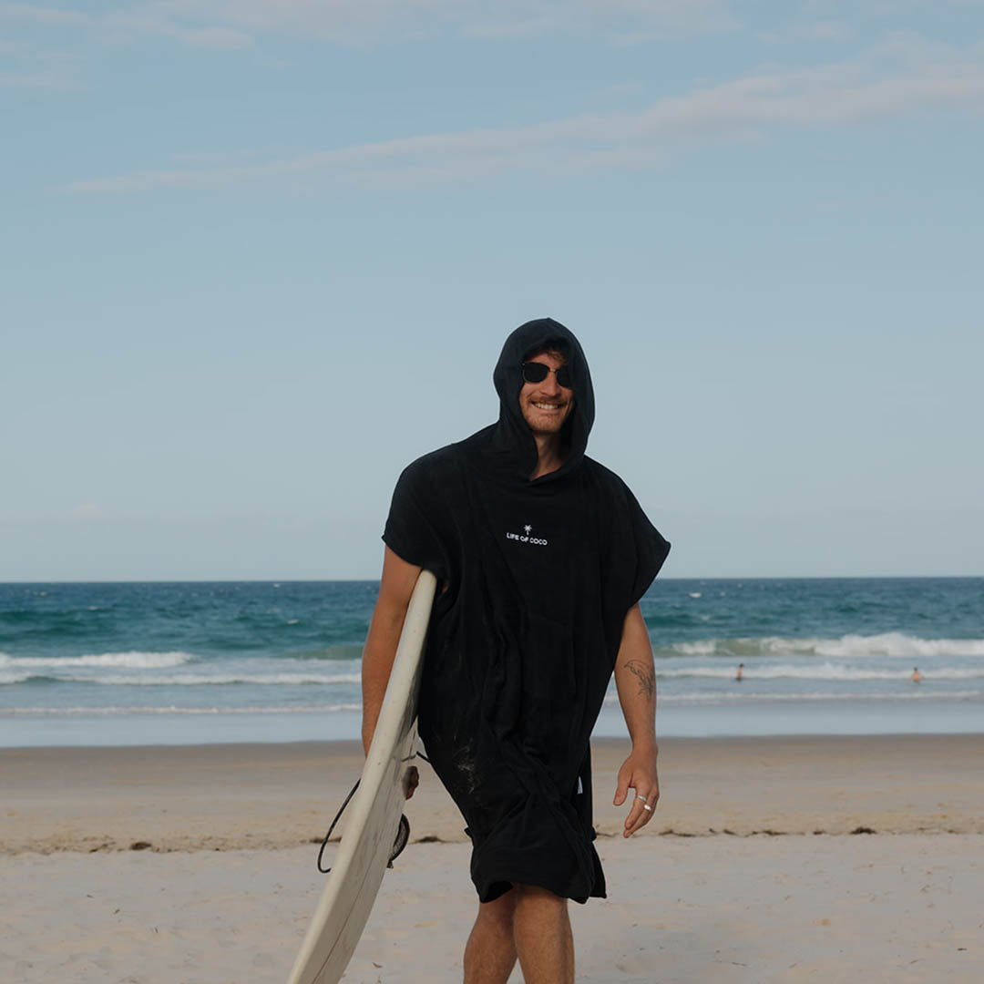 Adult Hooded Towel Poncho | Black