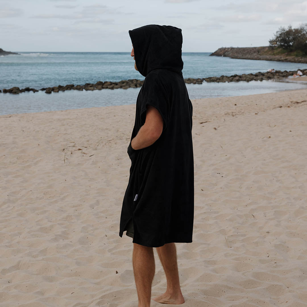 Adult Hooded Towel Poncho | Black