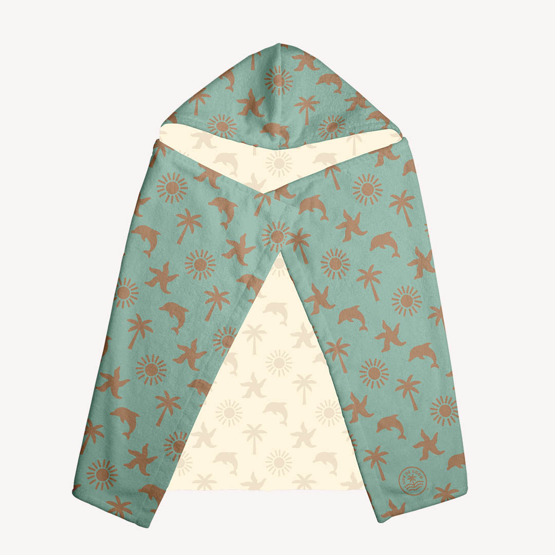 Life of coco hooded sand free beach towel aqua