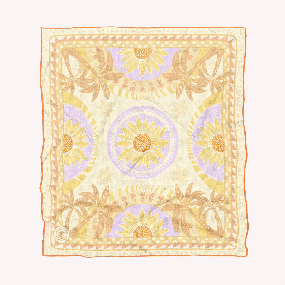 Sunflower palm tree sand free beach towel