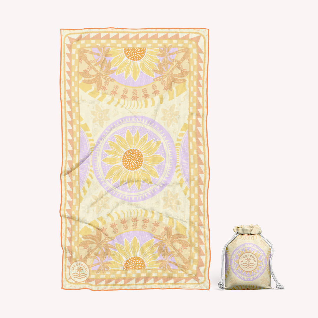 Sunflower palm tree sand free beach towel