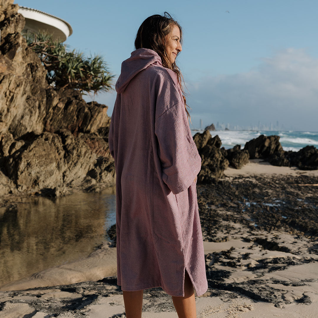 Adult Long Sleeve Hooded Towel Poncho | Purple
