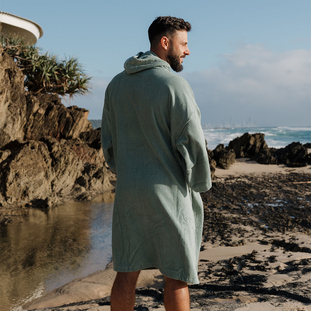 Adult Long Sleeve Hooded Towel Poncho | Sage Green