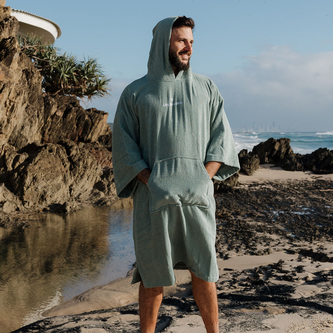 Adult Long Sleeve Hooded Towel Poncho | Sage Green