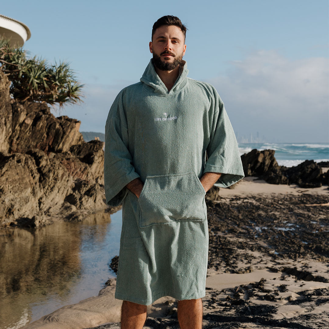 Adult Long Sleeve Hooded Towel Poncho | Sage Green