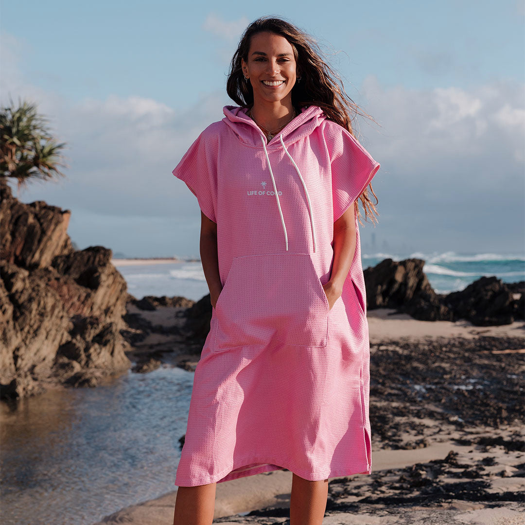PRE ORDER Sand Free Adult Hooded Towel Poncho | Pink