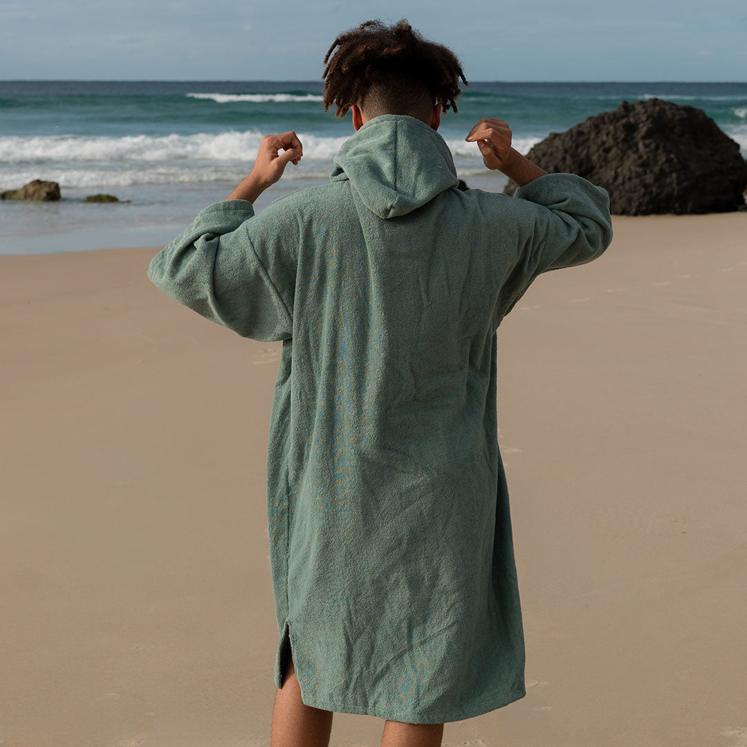 PRE ORDER Teen Long Sleeve Hooded Towel Poncho - Sage Green