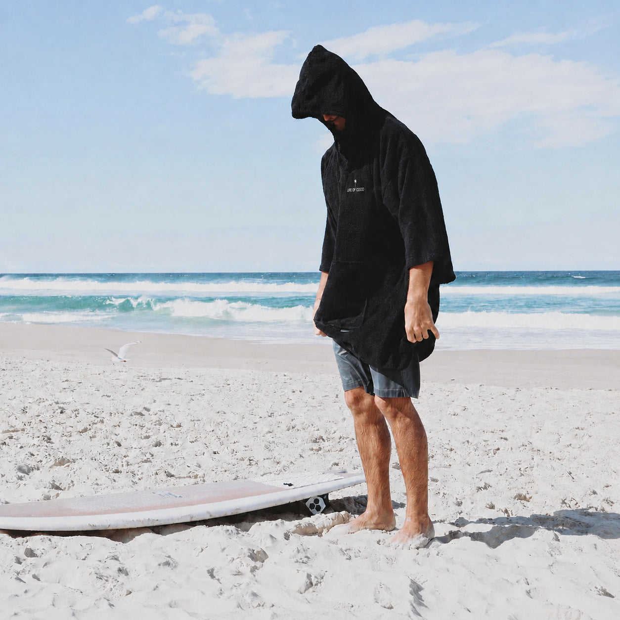 Adult Long Sleeve Hooded Towel Poncho | Black