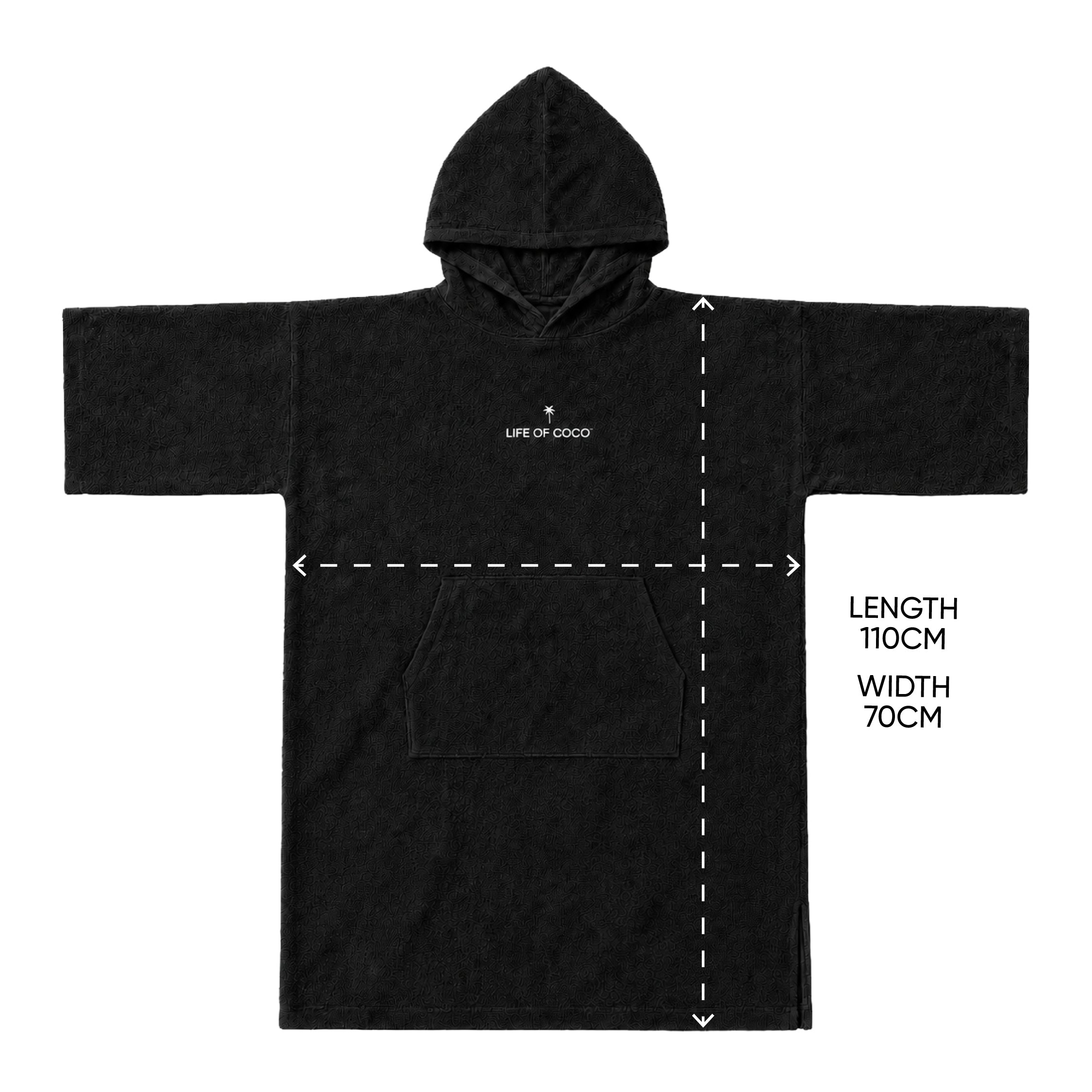Adult Long Sleeve Hooded Towel Poncho | Black