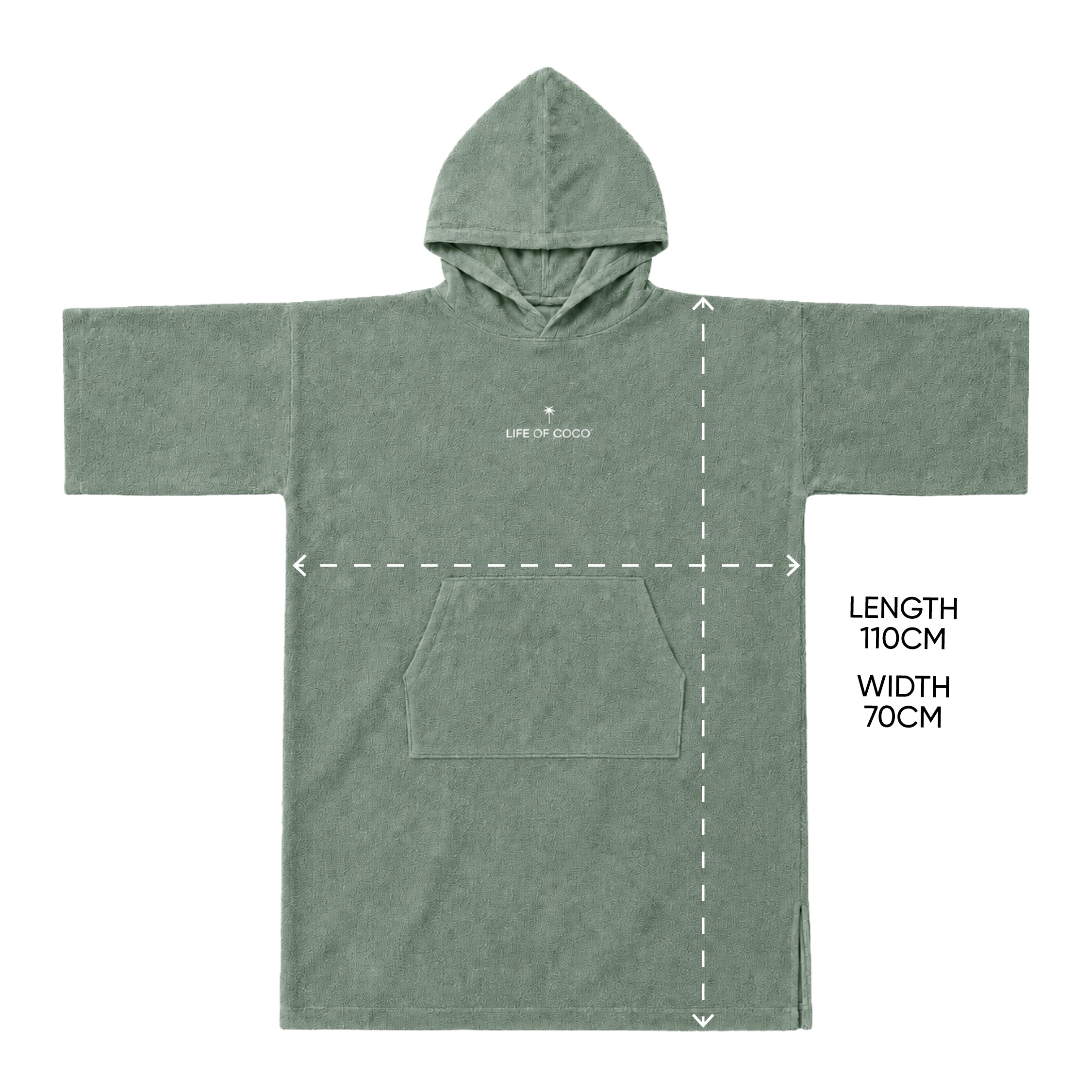 Adult Long Sleeve Hooded Towel Poncho | Sage Green