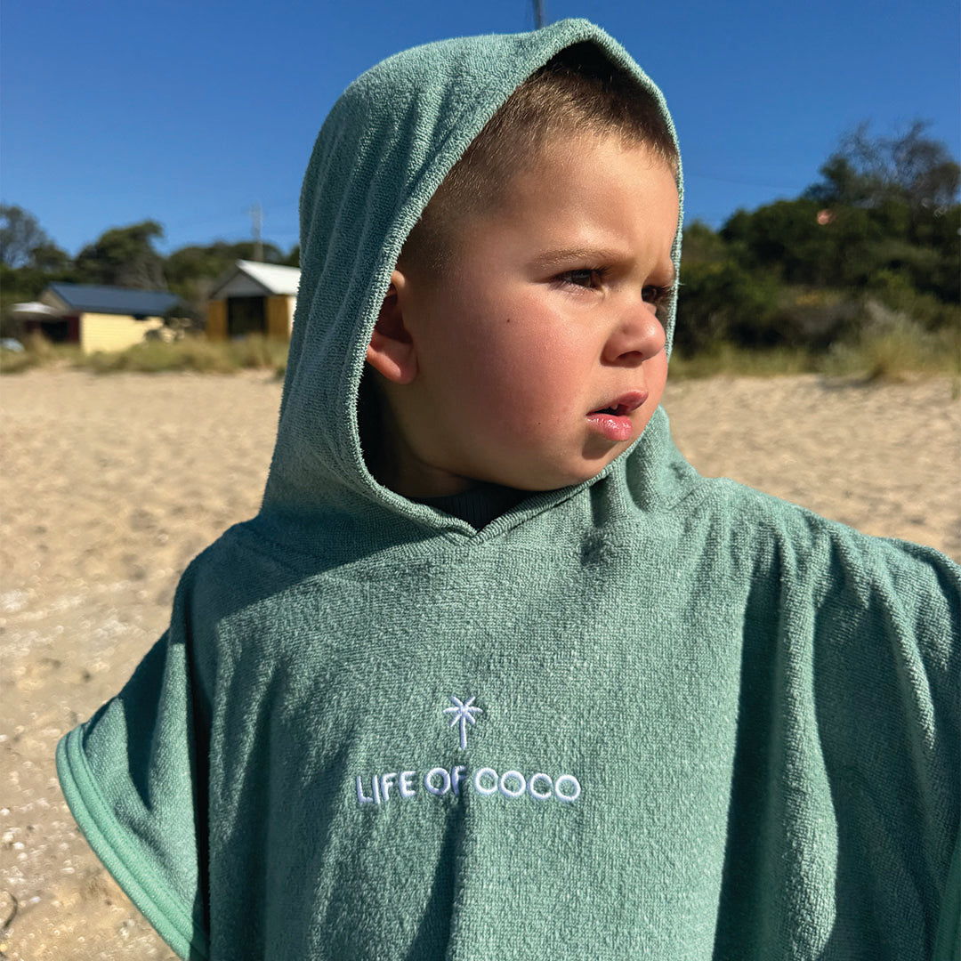 Kids Hooded Towel Poncho | Sage Green