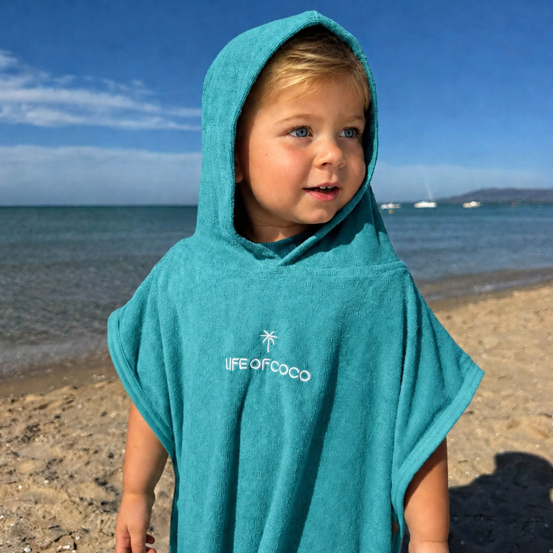 Kids Lightweight Hooded Towel Poncho | Aqua