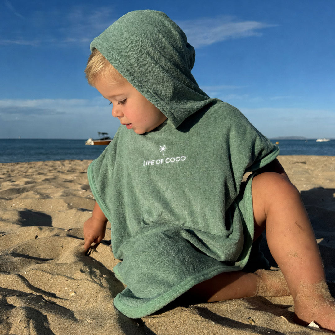 Kids Lightweight Hooded Towel Poncho | Sage Green