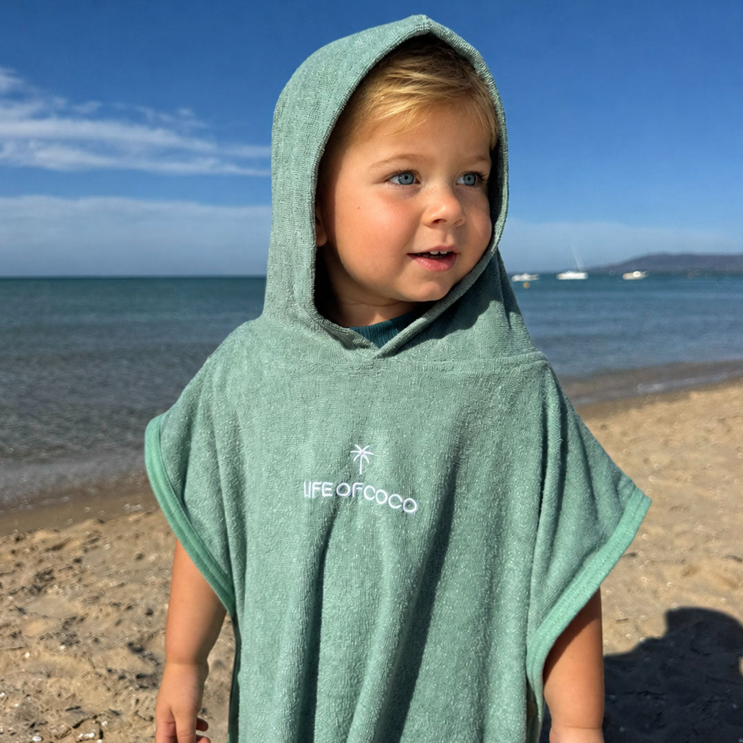 Kids Lightweight Hooded Towel Poncho | Sage Green