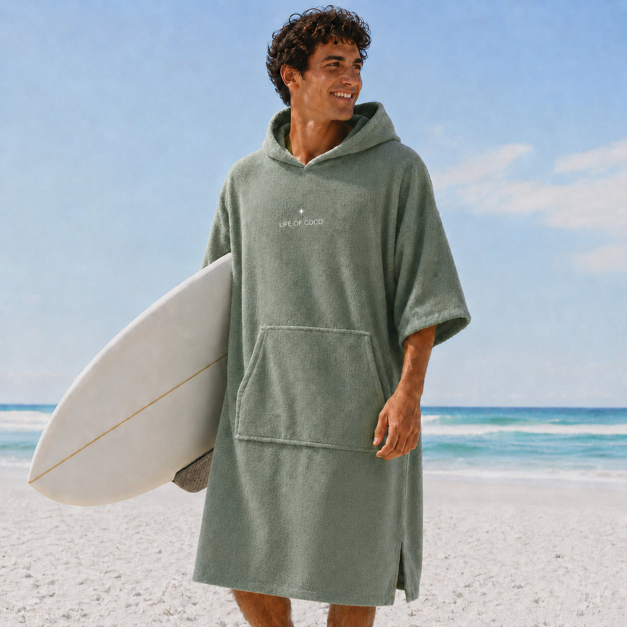 Adult Long Sleeve Hooded Towel Poncho | Sage Green
