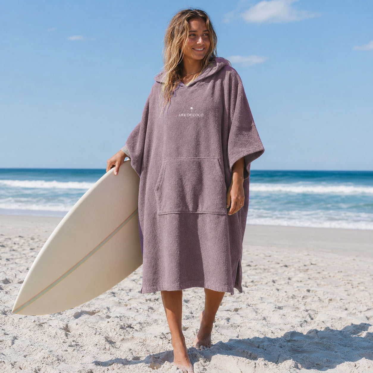Adult Long Sleeve Hooded Towel Poncho | Purple