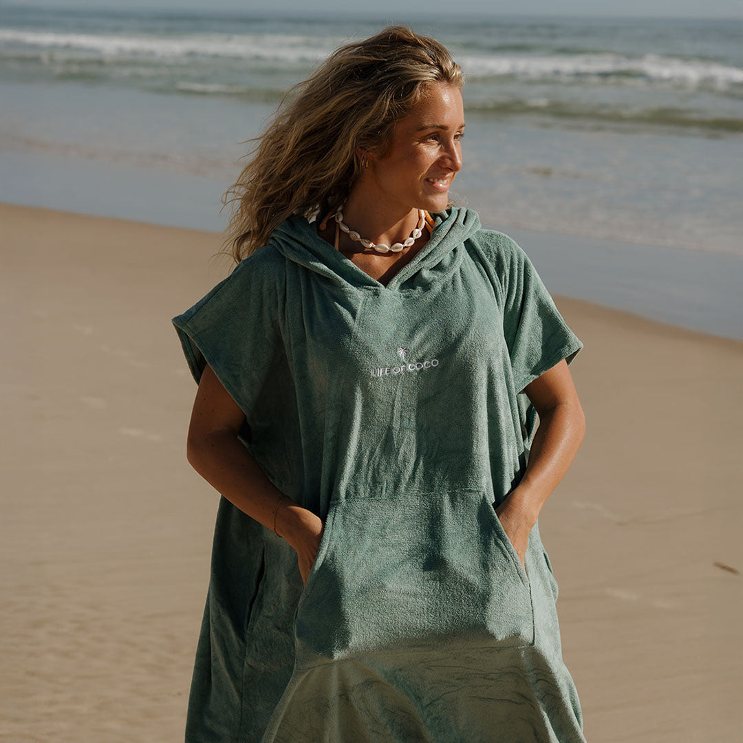 Adult Hooded Towel Poncho | Sage Green | Compact & Lightweight