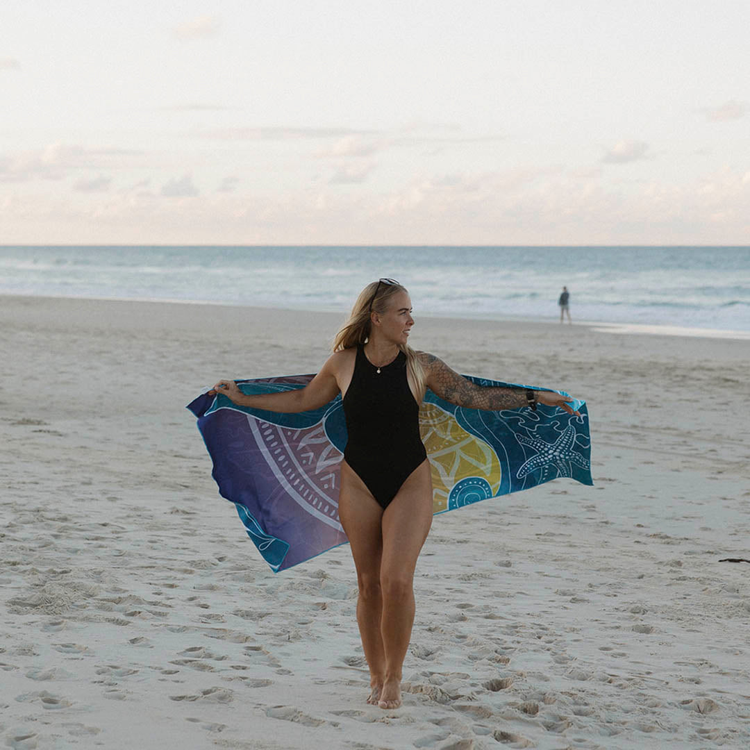 Whale tale Sand Free Beach Towel in Use 