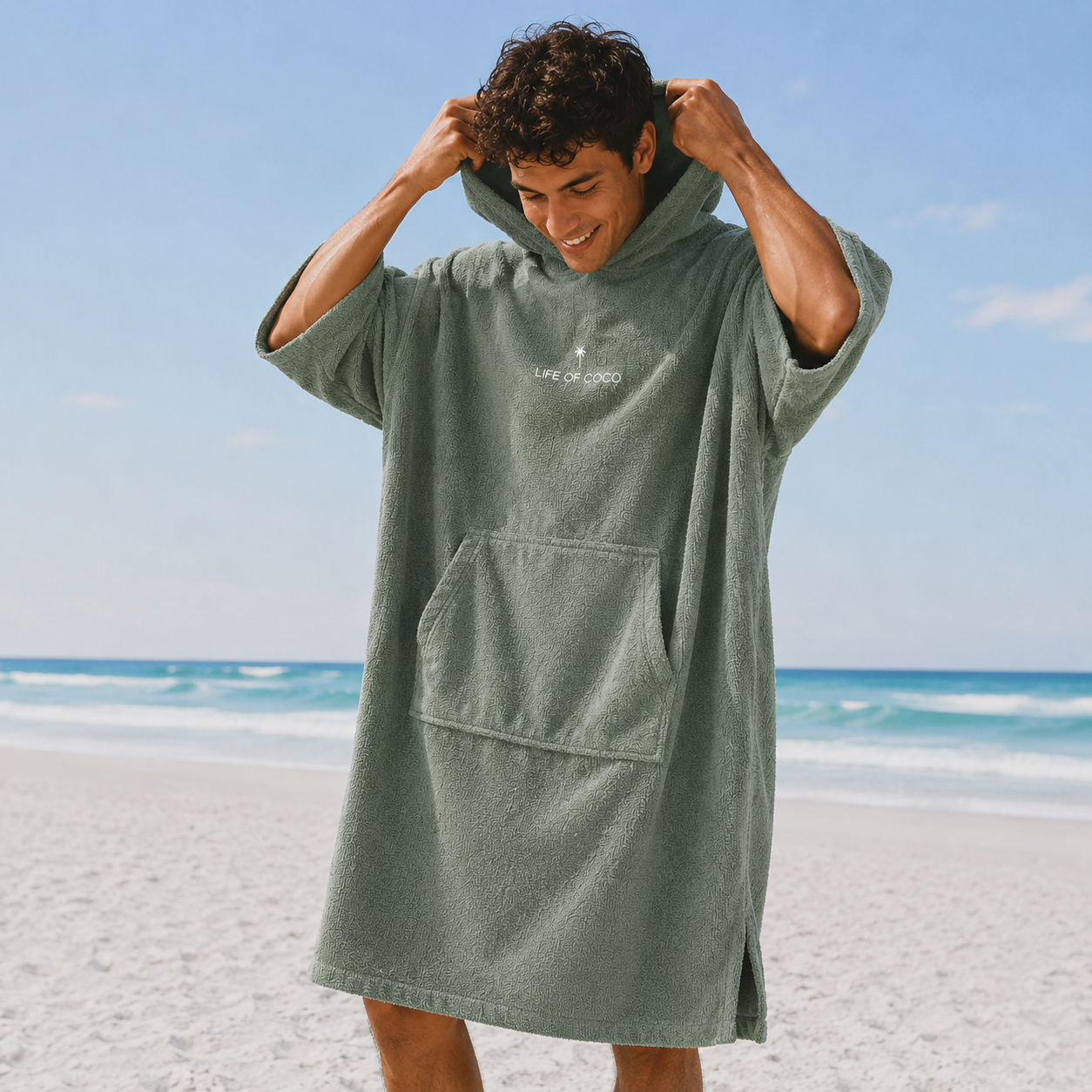 Adult Long Sleeve Hooded Towel Poncho | Sage Green