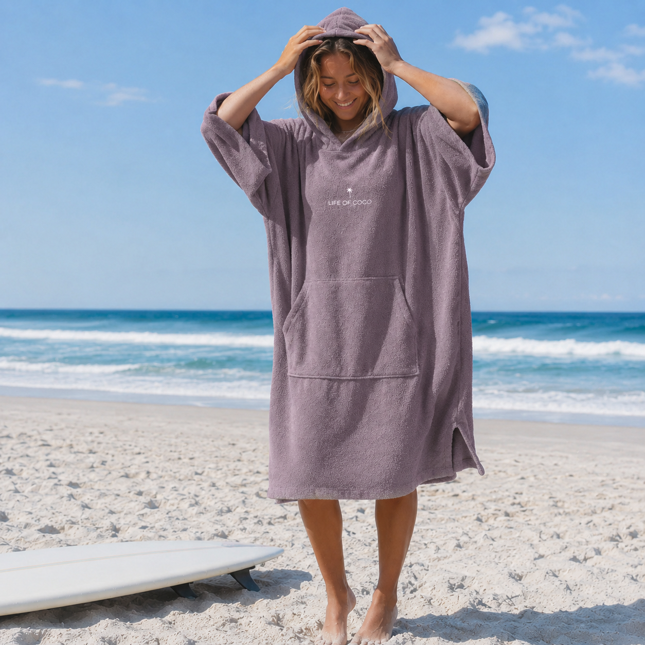 Adult Long Sleeve Hooded Towel Poncho | Purple