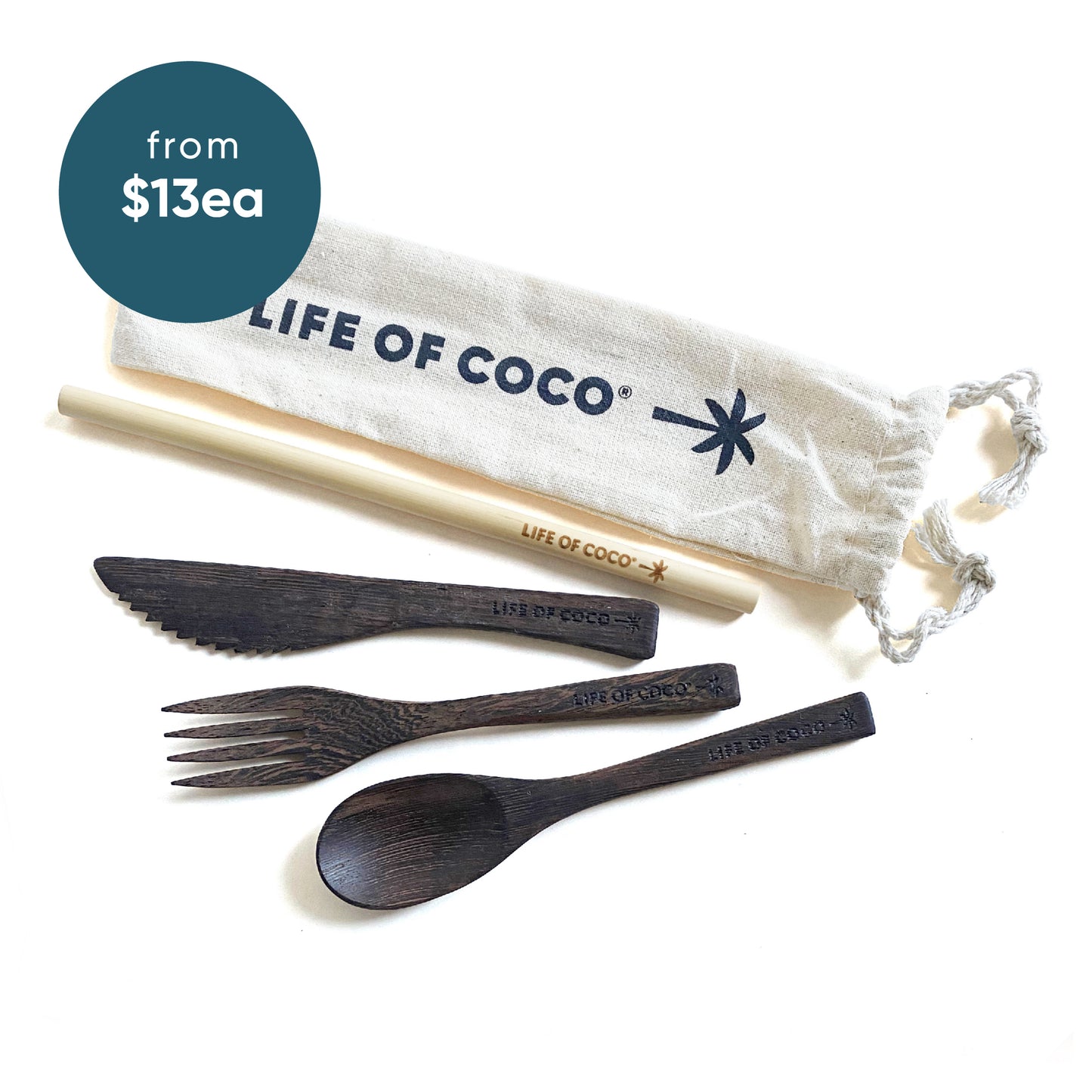 life of coco wholesale reusable wooden cutlery set ebony