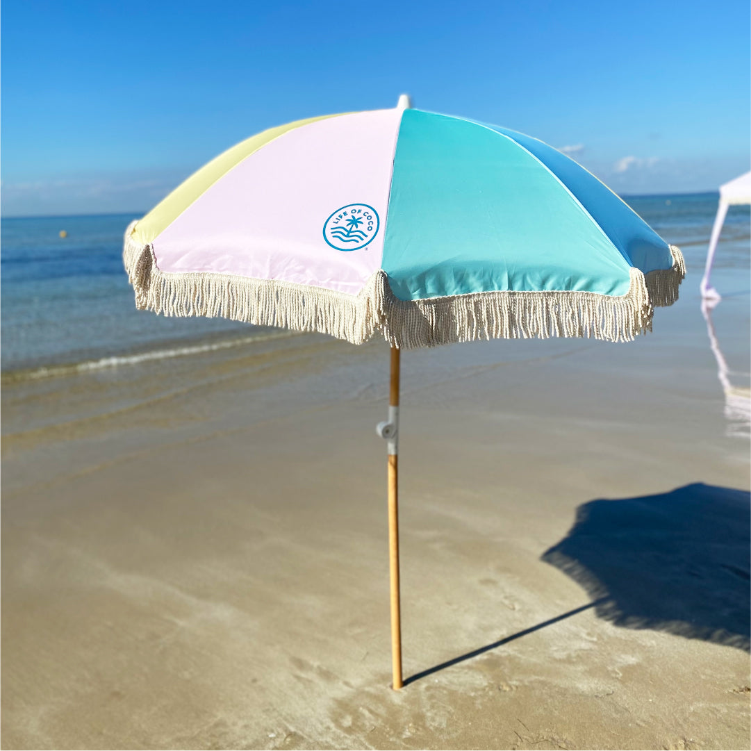 life of coco boho tassel beach umbrella shade rainbow colourful