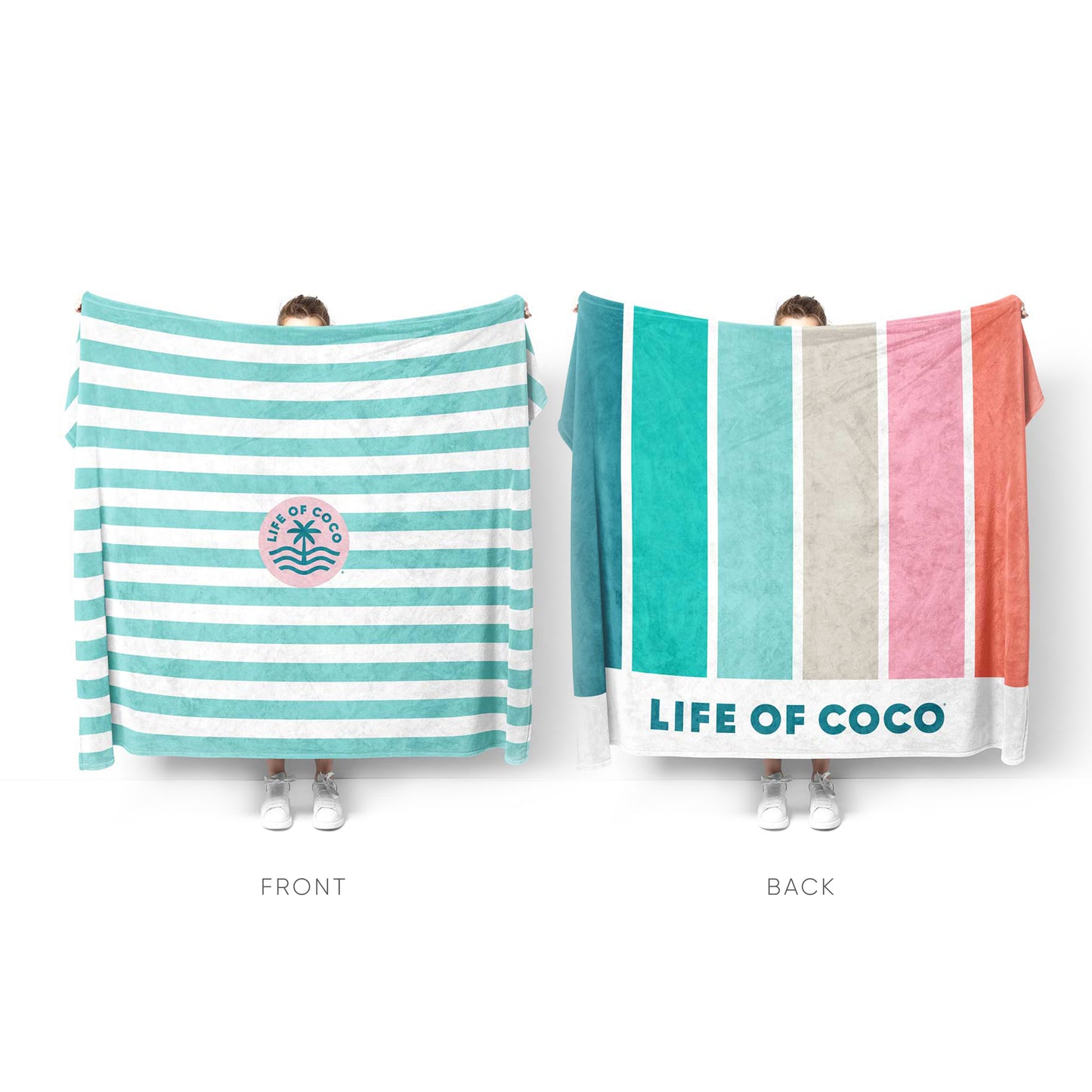 life of coco sand-free beach towels reversible extra large rainbow stripes
