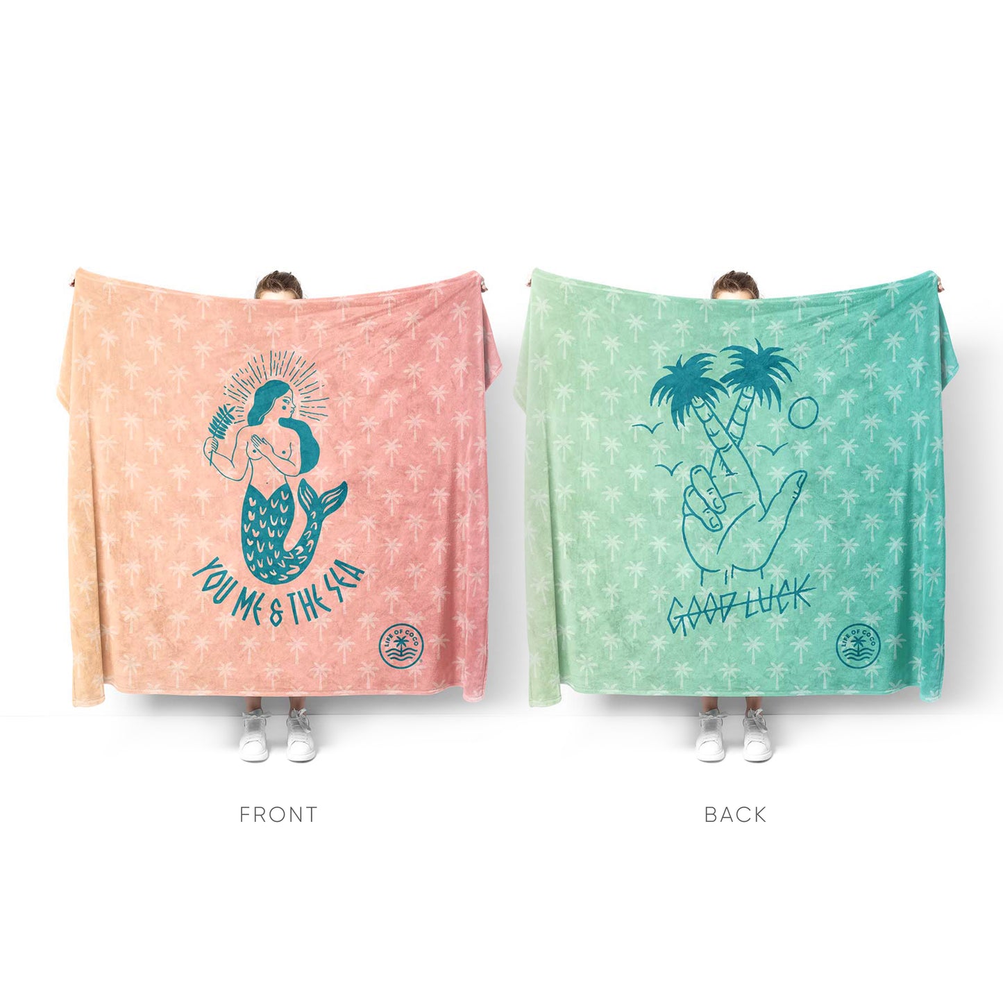 life of coco sand-free beach towels reversible extra large mermaid palm trees