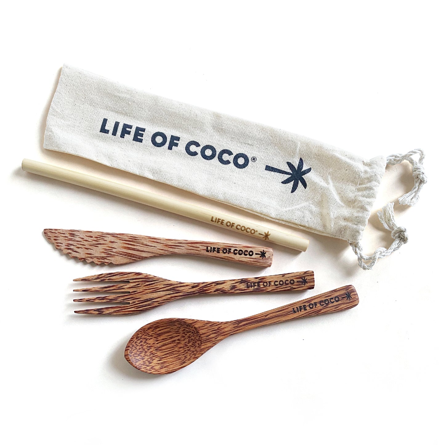 life of coco wholesale reusable wooden cutlery set coconut