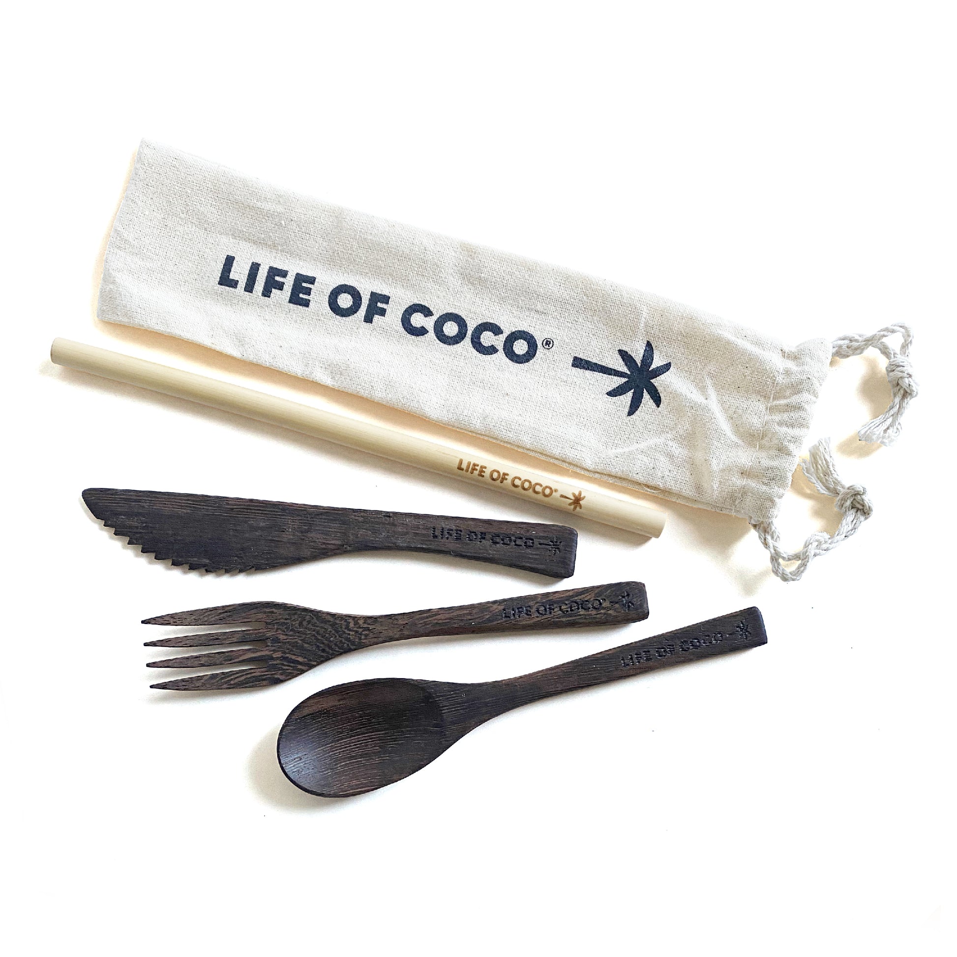 life of coco wholesale reusable wooden cutlery set ebony